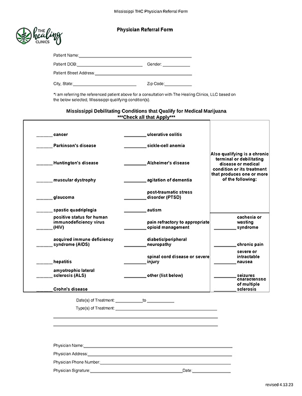 Mississippi Physician Referral Form Over 25